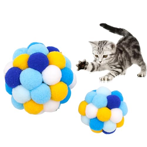 jiejack katzenbälle Bälle mit Glöckchen 2 Stück Bunte Katze Ball, Plüsch Katzenspielzeug Bälle Interaktives Katzenspielzeug für Katzen & Kätzchen - Innen Spielen cat Toys (Blau) von jiejack