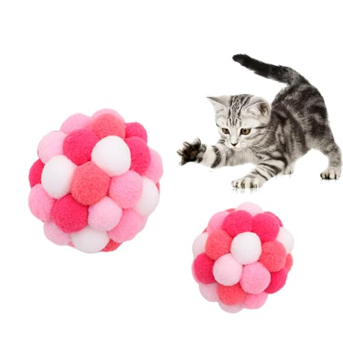 jiejack katzenbälle Bälle mit Glöckchen 2 Stück Bunte Katze Ball, Plüsch Katzenspielzeug Bälle Interaktives Katzenspielzeug für Katzen & Kätzchen - Innen Spielen cat Toys (Rosa) von jiejack