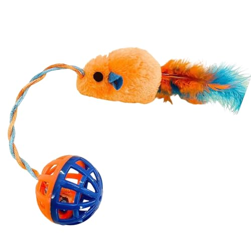 jiingekk Multifunktionaler Katzen-Teaser-Ball aus Plüsch mit Soundeffekt-Glocken und Federn für Spielzeiten, Stimulation, Plüsch-Katzenspielzeug mit Glocken jiingekk Multifunktionaler Katzen-Teaser-Ball aus Plüsch mit Soundeffekt-Glocken und Federn für Spielzeiten, Stimulation, Plüsch-Katzenspielzeug mit Glocken von jiingekk