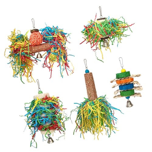 jiingekk Natürliches Kauspielzeug für Vögel, 5-teiliges Set mit sicherem Maiszerkleinern, buntem Papier, Papageien, Kauspielzeug, Käfigzubehör, Vogelkäfig-Hängespielzeug jiingekk Natürliches Kauspielzeug für Vögel, 5-teiliges Set mit sicherem Maiszerkleinern, buntem Papier, Papageien, Kauspielzeug, Käfigzubehör, Vogelkäfig-Hängespielzeug von jiingekk