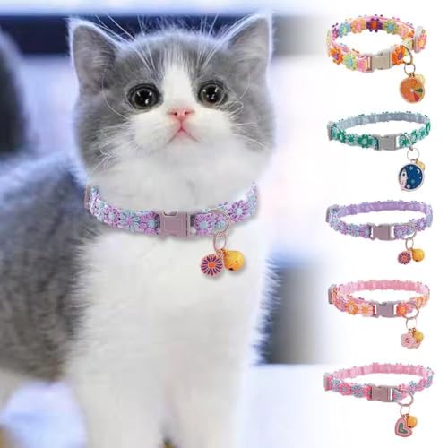 Blumenhalsband, Schnellverschluss, verstellbar, Kätzchen-Halsbänder mit Herzanhänger, Haustier-Welpen, kleine Glocke und Halsbänder für Kätzchen Blumenhalsband, Schnellverschluss, verstellbar, Kätzchen-Halsbänder mit Herzanhänger, Haustier-Welpen, kleine Glocke und Halsbänder für Kätzchen von jileijar