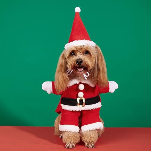 Haustier Weihnachtskostüme Hund Katze Weihnachtsmann Kostüm Lustige Cosplay Anzug mit Hut Welpen Kätzchen Fleece Outfits Mantel Xmas Kostüme von jileijar