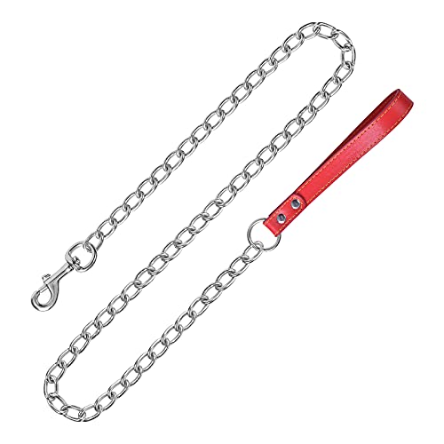 Jinlaili Hundeleine Stark Metall Kettenleine, 120cm Hochleistungs-Hundekette für große Hunde, Hochleistungs-Hundekette Leine Ketten Leine Hund Haltbar für mittelgroße Hunde Training (Rot) von Jinlaili