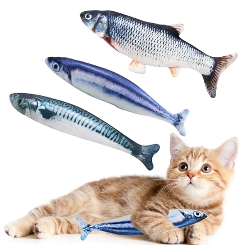 Katzenminze-Fischspielzeug für Katzen, interaktives Plüschspielzeug für den Innenbereich, Kratz-, Kau-, Zähne-, Schleifkissen, Reinigung, Kick, Bissfest, für Kätzchenspielzeug, 3 Stück von jiuhao