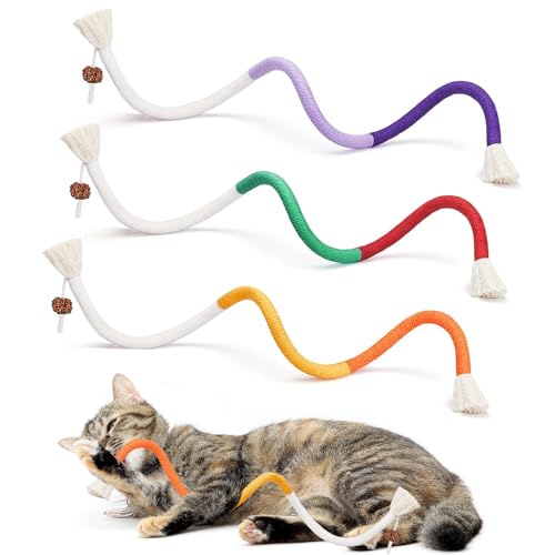 jiuhao Katzenminze Kauseil Spielzeug, Kätzchen Zahnen Kauspielzeug Seil 3 Stück (27 Zoll lang) Interaktives Katzenspielzeug für Indoor Katzen & Kätzchen Stressabbau, Zahngesundheit & Anreicherung von jiuhao