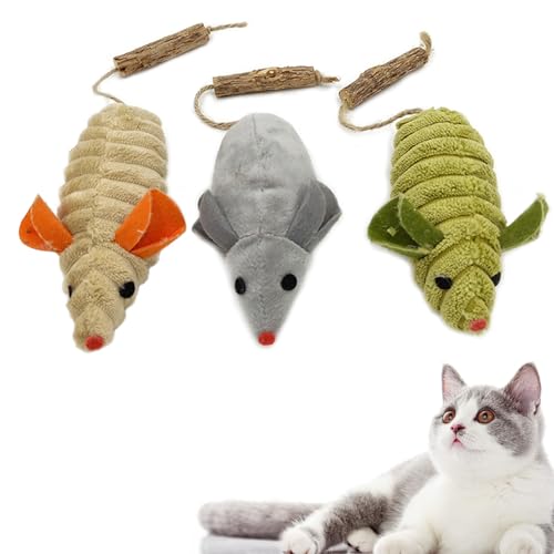 jiuhao Katzenminze-Maus-Spielzeug, 3 Stück, interaktiver Plüsch für Indoor-Katzen, Kratz-Kauen, Zähne, Schleifkissen, Reinigung, Kick, beißfest, für Kätzchen-Spielzeug von jiuhao
