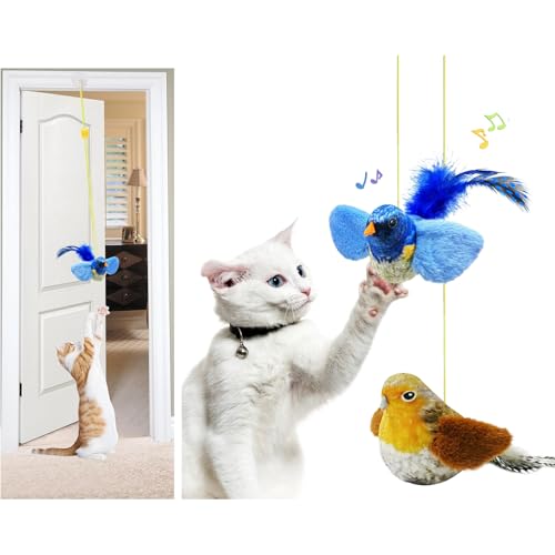 jiuhao Katzenspielzeug zum Aufhängen, 2 Stück, Saugnapf, interaktiver Vogel mit quietschendem Geräusch und Federschwanz, keine Batterien erforderlich, für Erwachsene, Kätzchen, Anreicherung von von jiuhao