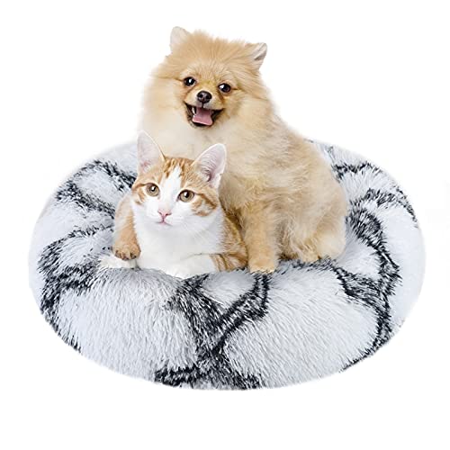 jiuzcare Katzenbett 50x50 cm Haustierbett für Kleine Hunde und Katzen Rund Donut Plüsch Kuschelbett Hundebett Katzenbett Waschbar Flauschig Hundekissen Katzenkissen, Schwarz und Weiß Gestreift von jiuzcare