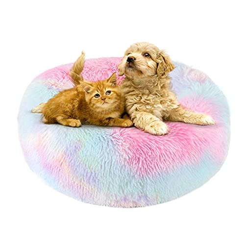 jiuzcare Katzenbett 50x50 cm Haustierbett für Kleine Hunde und Katzen Rund Donut Plüsch Kuschelbett Hundebett Katzenbett Waschbar Flauschig Hundekissen Katzenkissen, Farbig von jiuzcare