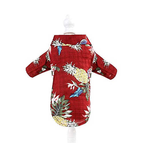 Bekleidung Hawaii Bedruckte Baumwolle und Leinen Shirt im Frühling und Sommer Chai Hund Haustier, Rot, L von jiwenhua