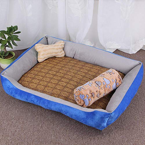 jiwenhua Tierprodukte großer Hundehund's Kennel, Katzenhandel, Teddy warm, Vier Jahreszeiten Baumwolle, Blaues Grau Vier Stück Set, l (80 * 60 * 15cm) von jiwenhua