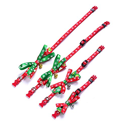 jjnet 5 Stück Haustierhalsband Fliege Hundehalsband Weihnachten Haustier Krawatten mit Glocke Einstellbare Fliege Kragen S (2 kg) Grün von jjnet