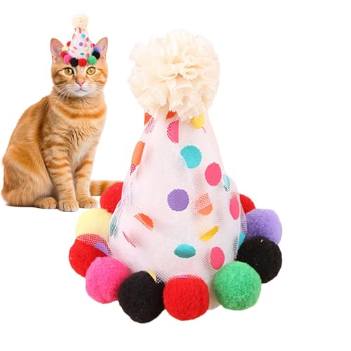 jlceh Hunde-Geburtstagsmütze, Katzen-Geburtstagsmütze - Verstellbare dekorative Stirnbänder,Bunte, verstellbare Haustier-Kopfbedeckung, niedliche Haustier-Punkt-Spitzenmütze für Hunde- und jlceh Hunde-Geburtstagsmütze, Katzen-Geburtstagsmütze - Verstellbare dekorative Stirnbänder,Bunte, verstellbare Haustier-Kopfbedeckung, niedliche Haustier-Punkt-Spitzenmütze für Hunde- und von jlceh