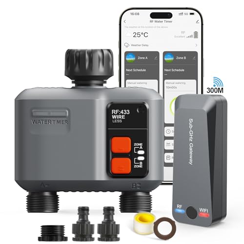 Bewässerungscomputer WLAN 2 Ausgänge mit 300M RF-Technologie, Bewässerungsuhr für Gartenbewässerung Kompatibel mit Alexa & Smart Life App, Automatischem Bewässerungssystem für Garten Rasen von johgee