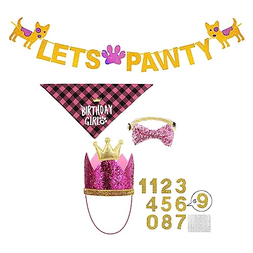 Hunde-Geburtstagskleid, Welpengeburtstagsparty-Zubehör, Halsband, Glitzer-Hut, Haustier-Geburtstagsparty-Zubehör, Kleid Hunde-Geburtstagskleid, Welpengeburtstagsparty-Zubehör, Halsband, Glitzer-Hut, Haustier-Geburtstagsparty-Zubehör, Kleid von jojobasec