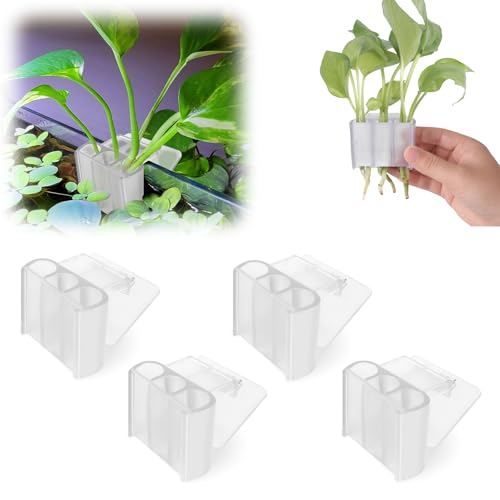 Aquarium-Pflanzenhalter, 3-Loch-Hänge-Aquarium-Pflanzenhalter mit Clip, geeignet für Aquarium-Pflanzeneintopfen, Aquarium-Dekoration, Pflanzenhalter für Aquarien, Weiß, 4 Stück von joqepy