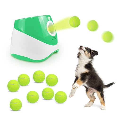 jovani Automatischer Ballwerfer für kleine Hunde, interaktives Apportierspielzeug für Hunde, Indoor/Outdoor, Hundeballwerfer mit gratis 9 Bällen, funktioniert 4 ~ 5 Stunden bei voller Aufladung, von jovani