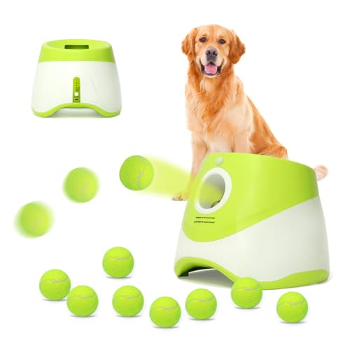 jovani Automatischer Hundeballwerfer, Entfernung 3 - 9 m, interaktiver Hundeballwerfer, Apportiermaschine, Spielzeug für kleine Hunde, Indoor/Outdoor, inklusive 9 Tennisbälle (5,1 cm), hält Hund von jovani