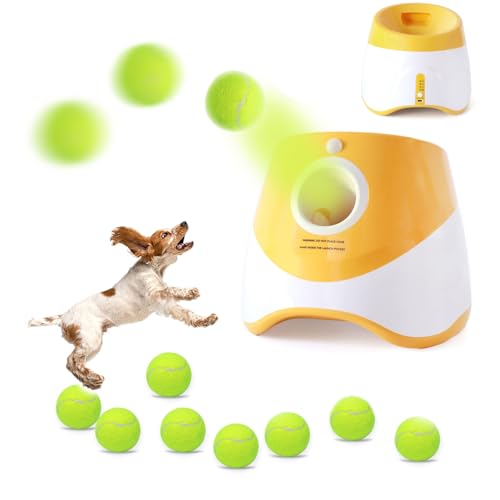 Jovani Interaktives automatisches Ballwerfer für Hunde, für drinnen und draußen, kleine Hundeballwerfer mit 9 Bällen, funktioniert 4 ~ 5 Stunden bei voller Aufladung, Drei-Geschwindigkeits-Steuerung, von jovani