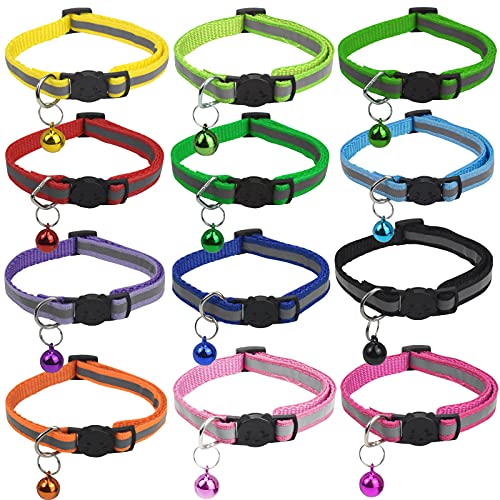 12 Stück Reflektierende Katzenhalsband mit Halsband Katze mit Sicherheitsverschluss Haustierhalsband mit Glocke Verstellbare Katzenhalsbänder Welpenhalsbänder Katzen halsbänder Verstellbar 19–32cm 12 Stück Reflektierende Katzenhalsband mit Halsband Katze mit Sicherheitsverschluss Haustierhalsband mit Glocke Verstellbare Katzenhalsbänder Welpenhalsbänder Katzen halsbänder Verstellbar 19–32cm von Joyan