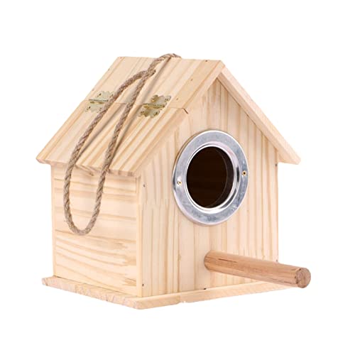 1 x kleine Holzhausbox für Papageien, Vogelzucht, Vogelnest, Holzkiste, Inkubation, Wohnen, Warm, Legen von Eiern, Nest, Papageien, Paarungsbox, großes Holzhaus (18,3 x 16 x 21,5 cm), mit Schraube von joyxiwa