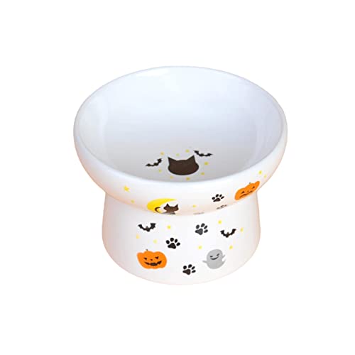 Japanischer Stil, hoher Keramiknapf für Haustiere, Erwachsene, Katze, Futternapf, Katzenfutter, bedruckt, Keramik, Katzennapf, Fledermaus, Getreideschale, Weiß von joyxiwa