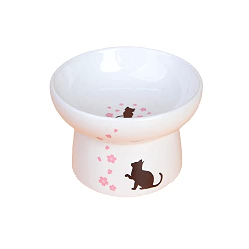 Japanischer Stil, hoher Keramiknapf für Haustiere, Erwachsene, Katze, Futternapf, bedruckt, Keramik, Katzennapf, Getreide-Schüssel, Weiß von joyxiwa