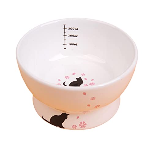 Japanischer Stil, hoher Keramiknapf für Haustiere, Erwachsene, Katze, Futternapf, bedruckt, Keramik, Katzennapf, Trinknapf, Weiß von joyxiwa