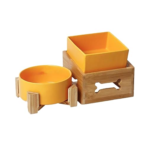 joyxiwa Hunden- und Katzennapf, Fress- und Trinkwasser, Doppelnapf Schutz für Halswirbel, hoher Stand, Anti-Umkippen Keramik-Haustiernapf, mattgelb, 1 runde Schüssel + 1 quadratische Schüssel + 2 joyxiwa Hunden- und Katzennapf, Fress- und Trinkwasser, Doppelnapf Schutz für Halswirbel, hoher Stand, Anti-Umkippen Keramik-Haustiernapf, mattgelb, 1 runde Schüssel + 1 quadratische Schüssel + 2 von joyxiwa