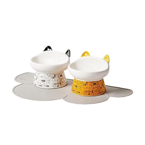 joyxiwa Katzennapf mit hohen Beinen aus Keramik mit Umkippschutz für Halswirbelsäule, Doppelkornschale, Haustierbedarf, Wasser- und Futterbecken, gelb+schwarz und weiß, A-Stil+graues Pad joyxiwa Katzennapf mit hohen Beinen aus Keramik mit Umkippschutz für Halswirbelsäule, Doppelkornschale, Haustierbedarf, Wasser- und Futterbecken, gelb+schwarz und weiß, A-Stil+graues Pad von joyxiwa
