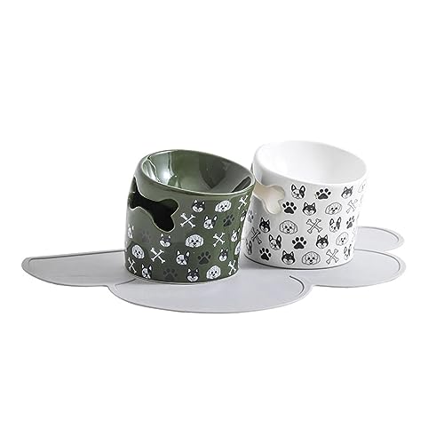 joyxiwa Keramik Katze und Hund Essen Becken, Anti-Umkipp-Schutz für Halswirbel, Haustierprodukte, schräge Mund-Schüssel-grün+weiß+grau-rutschfeste Essmatte joyxiwa Keramik Katze und Hund Essen Becken, Anti-Umkipp-Schutz für Halswirbel, Haustierprodukte, schräge Mund-Schüssel-grün+weiß+grau-rutschfeste Essmatte von joyxiwa