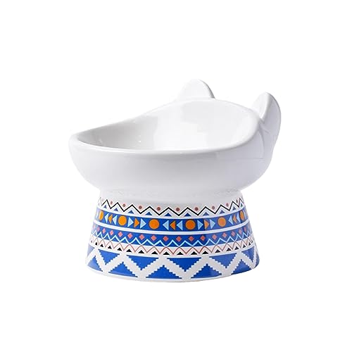 joyxiwa Keramik-Katzennapf zum Schutz der Halswirbel vor Umkippen, hoher Fuß geneigter Öffnung, Haustierfutter-Becken, 2 blaue abgeschrägte Anschlüsse von joyxiwa