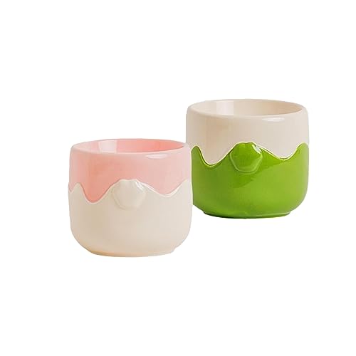 joyxiwa Keramik-Katzennapf zum Schutz der Halswirbelsäule vor Umkippen, große Kapazität, hoher Fuß, Doppelnapf, Haustierfutter-Becken, Rosa + Grün von joyxiwa