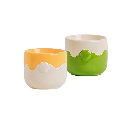 joyxiwa Keramik-Katzenschüssel zum Schutz der Halswirbelsäule vor Umkippen, große Kapazität, hohe Fuß-Doppelnapf, Haustierfutter-Becken-gelb+grün von joyxiwa
