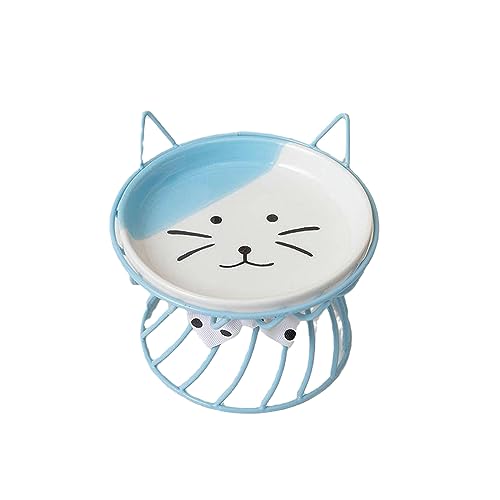 joyxiwa Keramik hoher Fuß Hals Schutz Flacher Mund Großes Kaliber Tierfutter Becken mit einem flachen Gesicht Schüssel und Snackplatte für Katzen Blaue Katze Gesicht Platte + Blaue Bogenhalterung joyxiwa Keramik hoher Fuß Hals Schutz Flacher Mund Großes Kaliber Tierfutter Becken mit einem flachen Gesicht Schüssel und Snackplatte für Katzen Blaue Katze Gesicht Platte + Blaue Bogenhalterung von joyxiwa