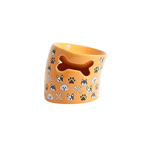 joyxiwa Keramikbecken für Katzen und Hunde, Anti-Umkipp-Schutz für Halswirbel, Haustierprodukte, schräge Mundschale, Gelb von joyxiwa