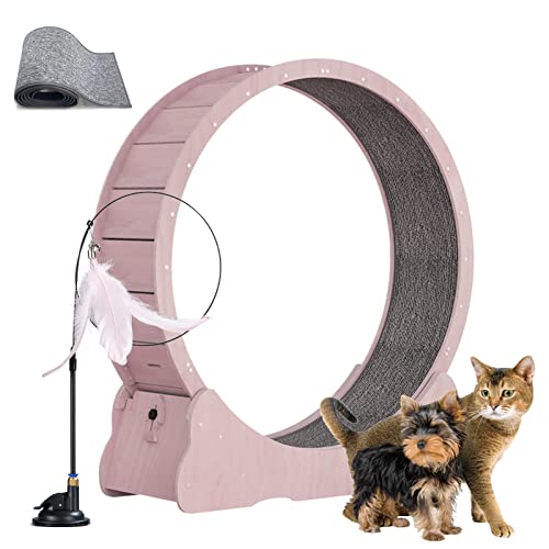 json2xml Katzenlaufband mit Katzenspielzeug, Katzenlaufband-Übungsrad für Innenkatzen, 30-39,3-Zoll-Katzenlaufband für Innenkatzen, passt zu den meisten körperlichen von Katzen - Größe/Farbe,Pink-L von json2xml