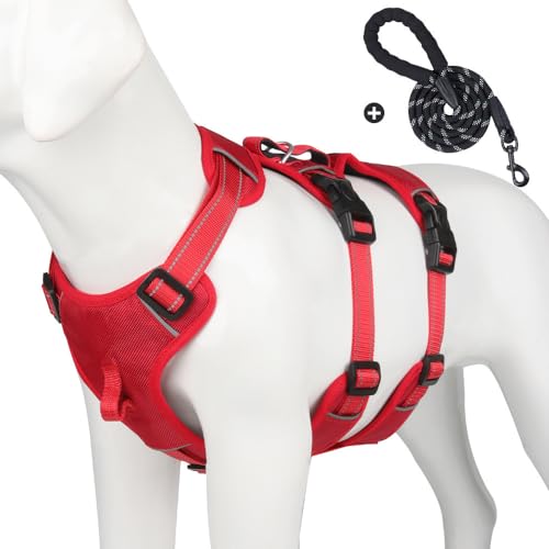 Junweideyi Hundegeschirr gegen Ziehen, verstellbar, reflektierend, Oxford-Gewebe, einfache Kontrolle, Größe M, L, mit strapazierfähiger 1,5 m Leine, Rot, Größe S Junweideyi Hundegeschirr gegen Ziehen, verstellbar, reflektierend, Oxford-Gewebe, einfache Kontrolle, Größe M, L, mit strapazierfähiger 1,5 m Leine, Rot, Größe S von junweideyi