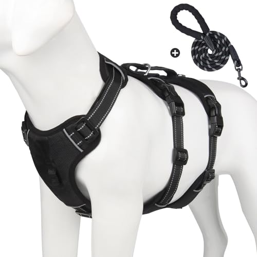 Junweideyi Hundegeschirr gegen Ziehen, verstellbar, reflektierend, Oxford-Gewebe, einfache Kontrolle, Größe M, L, mit strapazierfähiger 1,5 m Leine, Schwarz, Größe XL Junweideyi Hundegeschirr gegen Ziehen, verstellbar, reflektierend, Oxford-Gewebe, einfache Kontrolle, Größe M, L, mit strapazierfähiger 1,5 m Leine, Schwarz, Größe XL von junweideyi