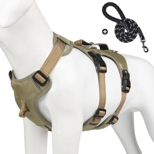 Junweideyi Hundegeschirr gegen Ziehen, verstellbar, reflektierend, Oxford-Stoff, einfache Kontrolle, mittelgroß, mit strapazierfähiger 1,5 m Leine, Khaki, Größe M Junweideyi Hundegeschirr gegen Ziehen, verstellbar, reflektierend, Oxford-Stoff, einfache Kontrolle, mittelgroß, mit strapazierfähiger 1,5 m Leine, Khaki, Größe M von junweideyi