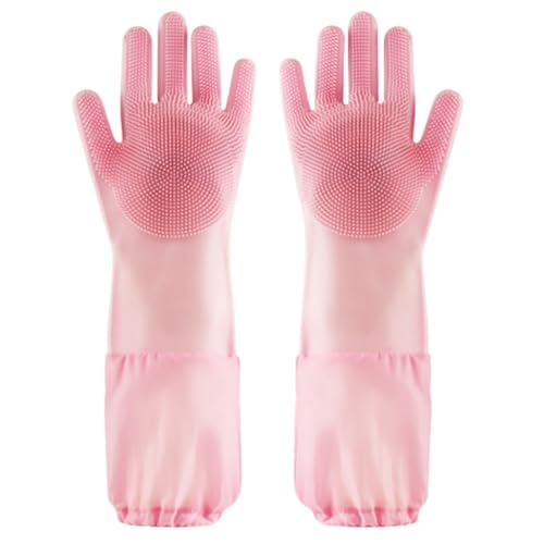 junweideyi Hundebadhandschuhe, Hundezahnbürste, 5 Stück, Hunde-Fingerzahnbürste für kleine Rassen und mittelgroße und große Hunde, Silikon-Waschhandschuhe mit hochdichten Zähnen (rosa verlängert) von junweideyi