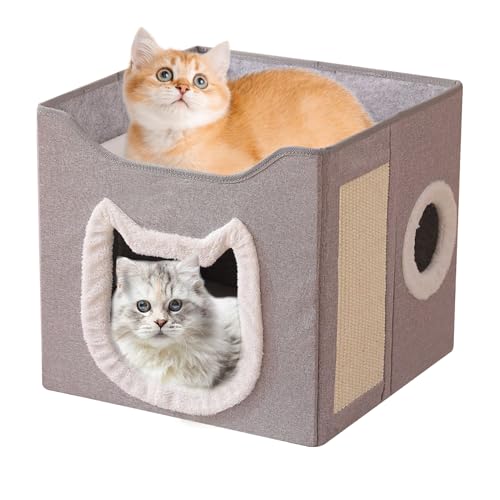 jupsjuice Katzenhöhle Höhle | Klappbare Katzenhöhle Möbel | 2-Schicht Großes Kuscheliges Versteck Mit Kratzbrett Und Ball | Für Katzen Hunde Haustiere Indoor Outdoor Zuhause von jupsjuice