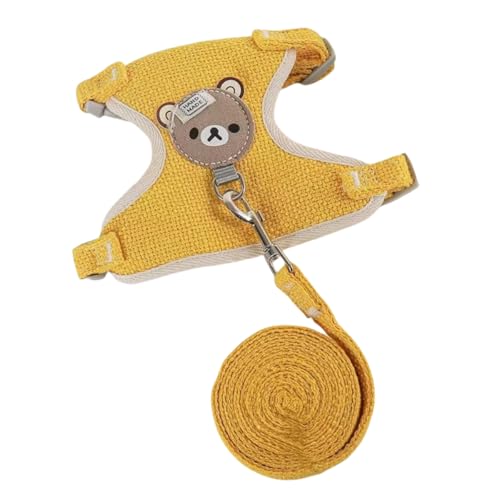 Jushion Hasengeschirr Mit Leine,120cm,Verstellbare Leine für Kaninchen,Verstellbare Katzengeschirr Kaninchen Geschirr Hasenleine Zwergkaninchen (Gelb, S (1-3Kg)) von jushion