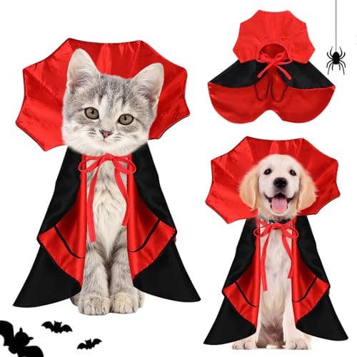 Hundekostüm Halloween Hund Katze Kostüm Umhang, Vampir Kostüm für Katzen, Hund Katze Haustier Vampir Umhang, Haustier Kostüme für Hunde, Halloween Cosplay Kostüme für Kleine Hunde und Katzen von jwogngls