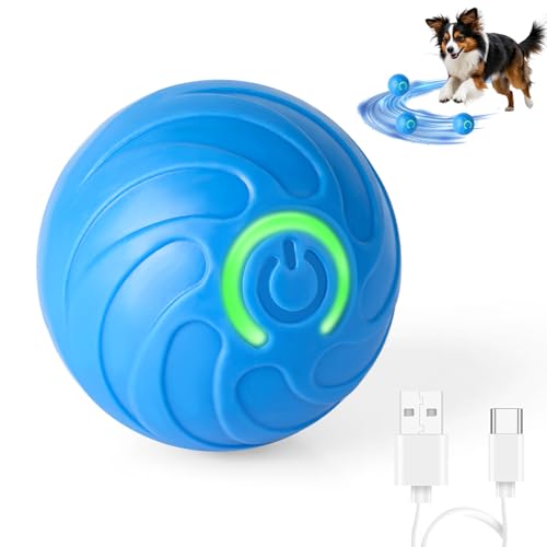 jwogngls Interaktives Hundespielzeug Ball, Sichere Dauerhaft Magic Ball für Hunde, Automatisch Hundeball Elektrisch für Kleine Mittlere Hunde, USB Wiederaufladbar (Blau) von jwogngls