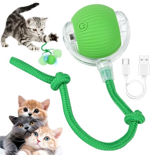 jwogngls Interaktives Katzenspielzeug, Interaktiver Spielball für Katzen USB Aufladbar, Katzenball Elektrisch mit Schwanz, 360° Automatisch Katzenspielzeug Ball für Katzen (Grün) von jwogngls