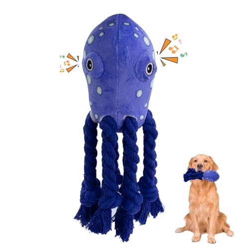 k8PurrDog Quietschendes Hundespielzeug, robustes blaues Oktopus-Hundespielzeug mit weichem Stoff und Seilknoten, gefülltes interaktives Hundespielzeug, eingebauter Quietscher Hund Stofftiere k8PurrDog Quietschendes Hundespielzeug, robustes blaues Oktopus-Hundespielzeug mit weichem Stoff und Seilknoten, gefülltes interaktives Hundespielzeug, eingebauter Quietscher Hund Stofftiere von k8PurrDog