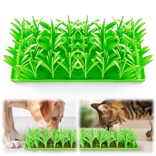 Grasmatte Katze, 2025 Neuestes Grasmatte Silikon Katze, Interaktive Gras Matte Katzen Schnüffelmatten für Hunde und Katzen, Haustierfütterungsmatte Futterspiel für das Training der Nase (L,1 Stück) von kailisi