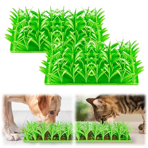 Grasmatte Katze, 2025 Neuestes Grasmatte Silikon Katze, Interaktive Gras Matte Katzen Schnüffelmatten für Hunde und Katzen, Haustierfütterungsmatte Futterspiel für das Training der Nase (L,2 Stück) von kailisi