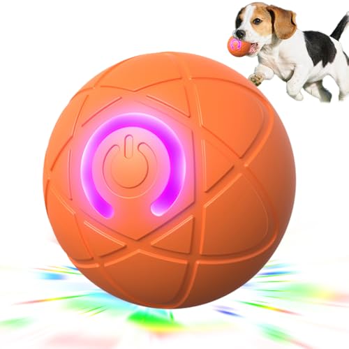 Hundespielzeug Ball Elektrisch, 2025 Neu Intelligentes Interaktiver Ball Hundespielzeug, Katzenballspielzeuge Interaktive Automatisch Drehbare 360° Kugel mit USB-Ladefunktion (Orange) von kailisi